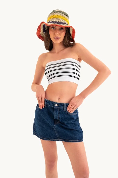 Top scurt, HiCCUP, cu dungi multicolore, fara bretele, alb, jerseu, set