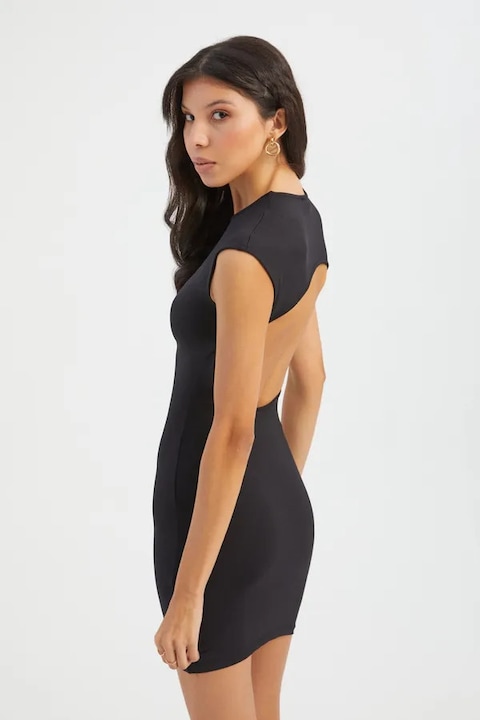 Мини рокля, HiCCUP, вталена, с кръгло деколте, разкрой на гърба, черна, трикотаж