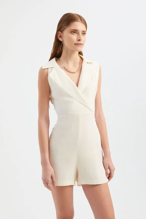 Női overál, HiCCUP, V-nyakú, bézs, textil, XL INTL