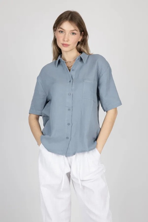 Дамска риза, HiCCUP, текстил, къс ръкав, син