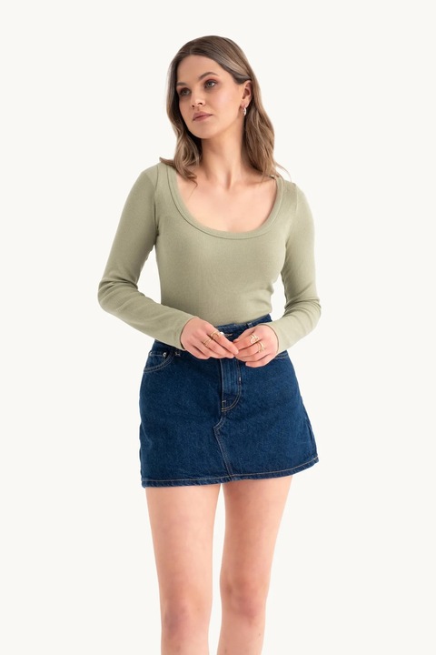 Bluza dama, HiCCUP, croptop Basic, maneca lunga, bej, bumbac