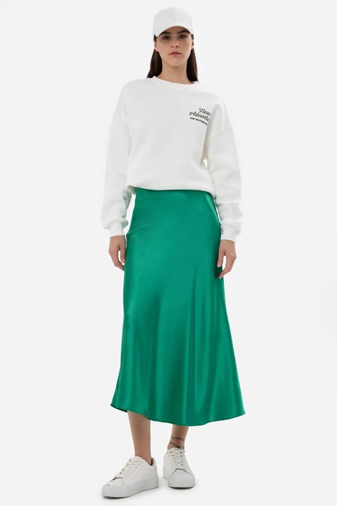 Fusta midi dama, HiCCUP, talie inalta, satin, verde