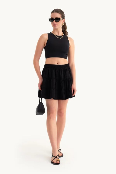 Мини пола, HiCCUP, висока талия, пластове, черна, текстил,, Черен