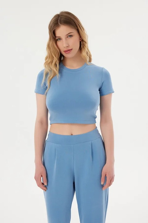 Tricou dama HiCCUP crop basic, Albastru