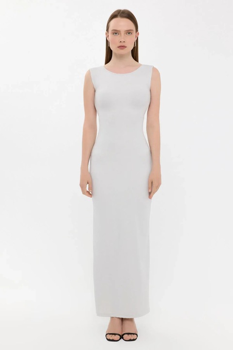 Макси рокля, HiCCUP, Бодикон, Кръгло деколте, Сив, Еластан/Полиамид