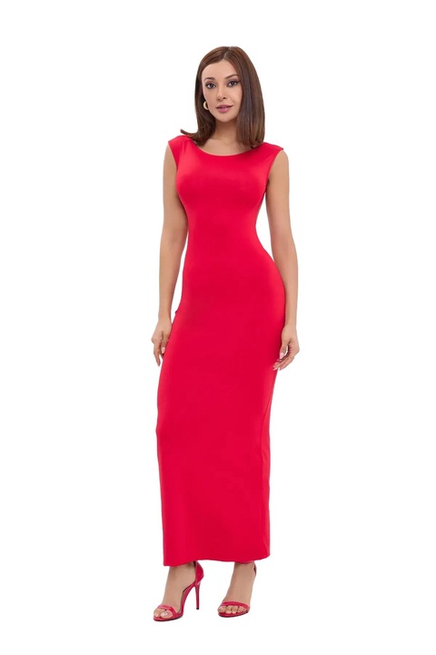 Rochie maxi bodycon, HiCCUP, Decolteu rotund, Spate gol, Rosu, Elastan/Poliamida