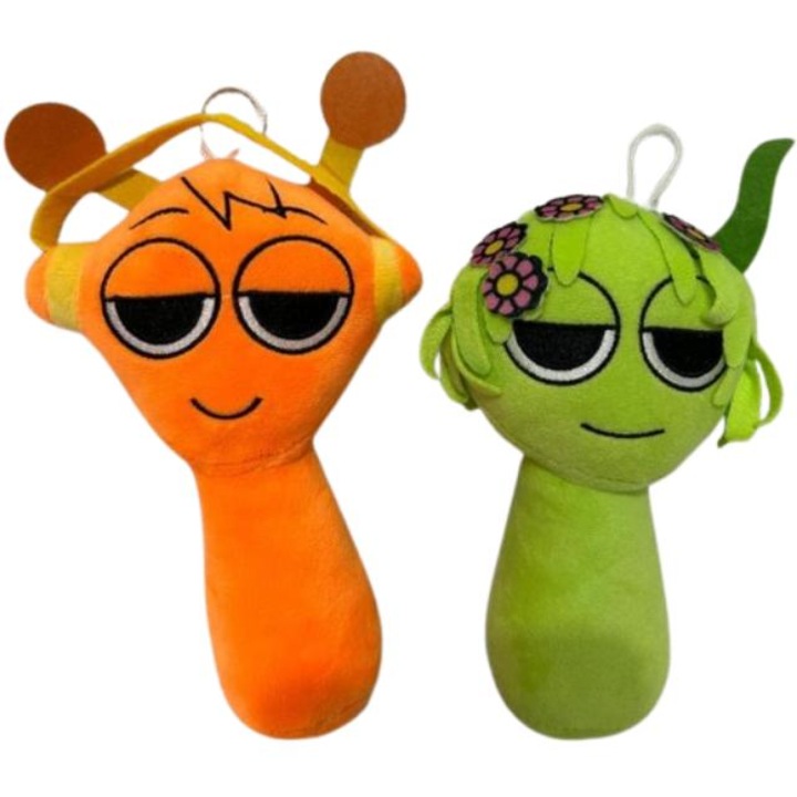 Комплект от 2 плюшени играчки Sprunki: Орен и Винерия, зелено-оранжеви, 23 см