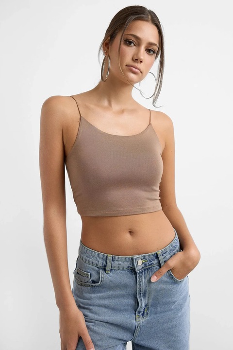 Top scurt, HiCCUP, cu bretele spaghetti, albastru, material moale