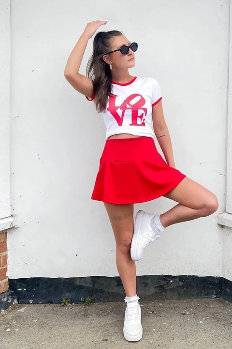 Fusta mini dama HiCCUP, textil, rosu