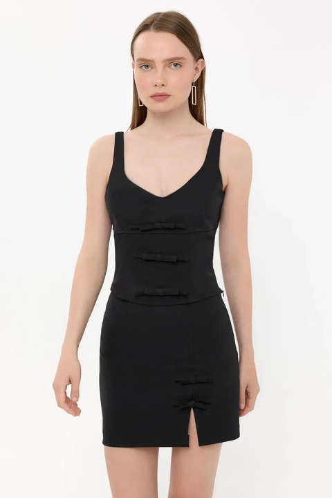 Fusta mini dama, HiCCUP, poliester, talie inalta, negru