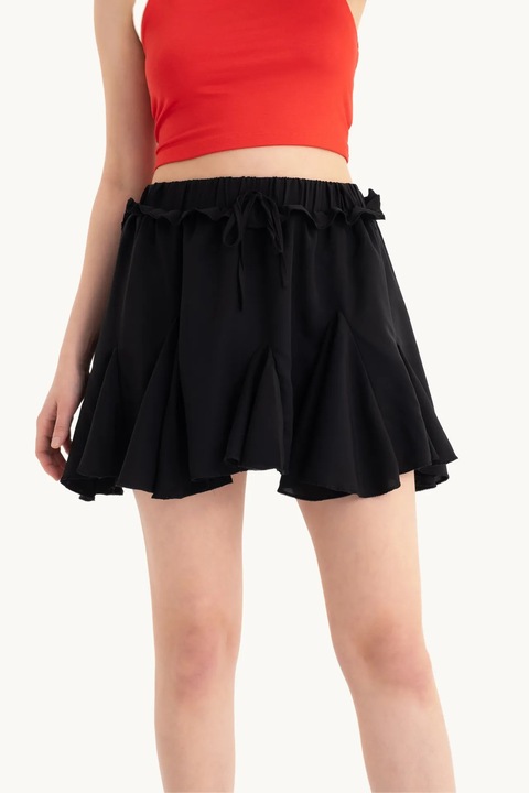 Fusta mini plisata dama, HiCCUP, textil, talie inalta, detaliu in talie, negru