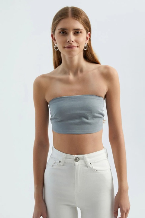 Top scurt, HiCCUP, fara bretele, elegant, gri, textil