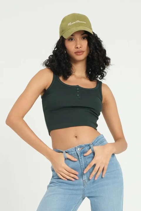 HiCCUP ujjatlan felső, szögletes gallérral, bordázott, zöld, jersey