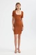Мини рокля, HiCCUP, къс ръкав, кафява, текстил