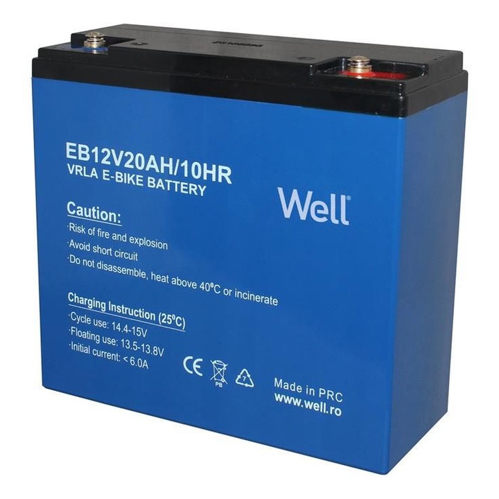 Ólomsavas akkumulátor elektromos kerékpárokhoz, Well 12V 20Ah, M5 pólusú