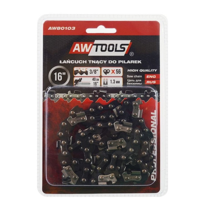 Vágólánc 40cm, AwTools, 56 láncszem, 3/8", 1,3mm, fekete