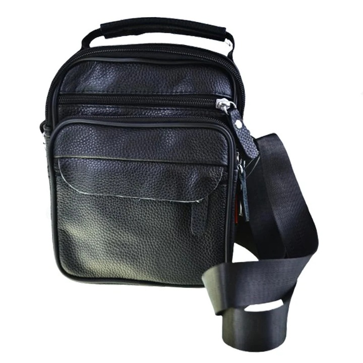 Mini Junior BBMJ-9 férfi valódi bőr kézitáska és válltáska, fekete