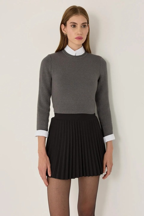 Pulover dama, HiCCUP, bluza tricotata simpla, gri, tricot