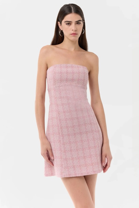 Rochie super mini, HiCCUP, tweed, slim fit, roz, textil