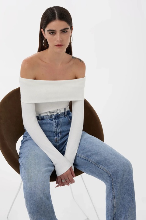 Bluza dama, HiCCUP, cu umeri goi, alb, Alb