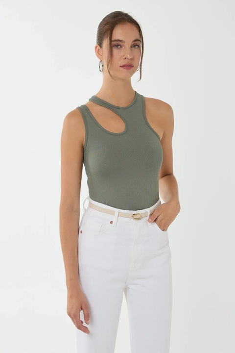 Къс топ, HiCCUP, асиметрична яка, зелен, джърси