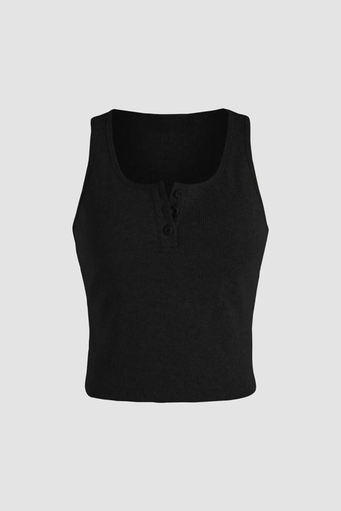 Къс топ, HiCCUP, с копчета, черен, полиестерно трико