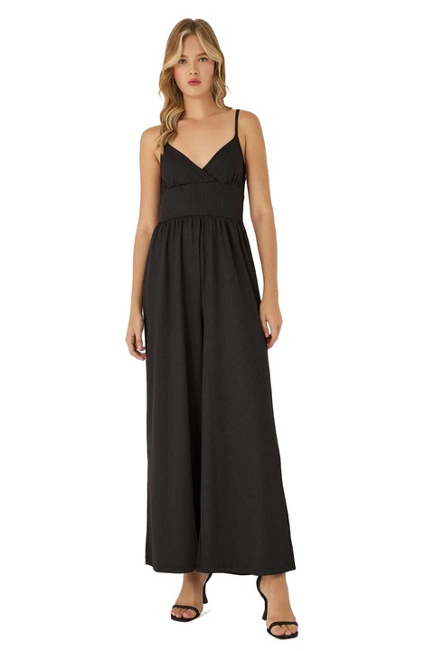 Női overál, HiCCUP, V-nyakú, Fekete, Textil