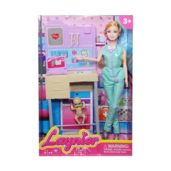 Laynier gyermekorvos baba szett sztetoszkóppal és pácienssel, 30x45cm