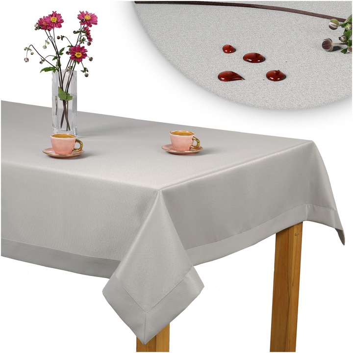 Покривка за маса Invitta Classic Elegance, 140x180 см, дебела, гладка, елегантна, устойчива на петна, 100% полиестер, сива