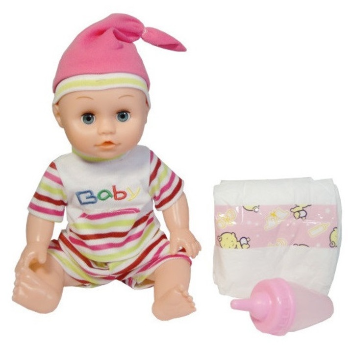 Papusa cu sunete, model Q10107, roz, 30x15x10cm