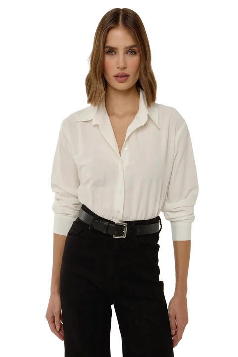 Body, HiCCUP, guler camasa, maneca lunga, bej, bumbac si poliester