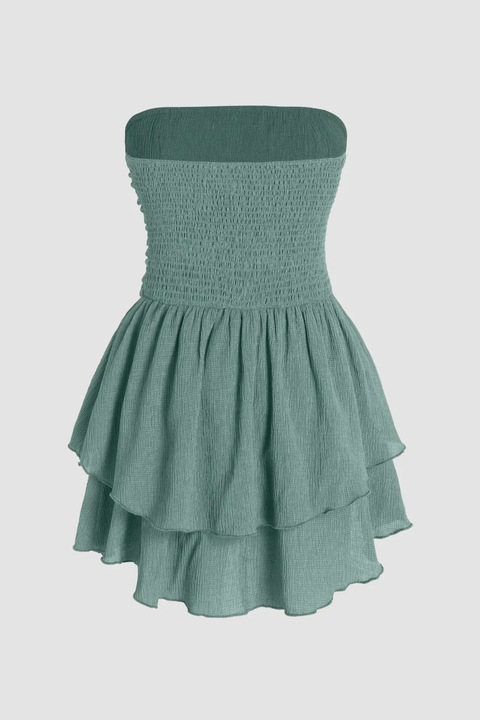 Мини рокля, HiCCUP, текстурирана, с волани, Ментово зелено