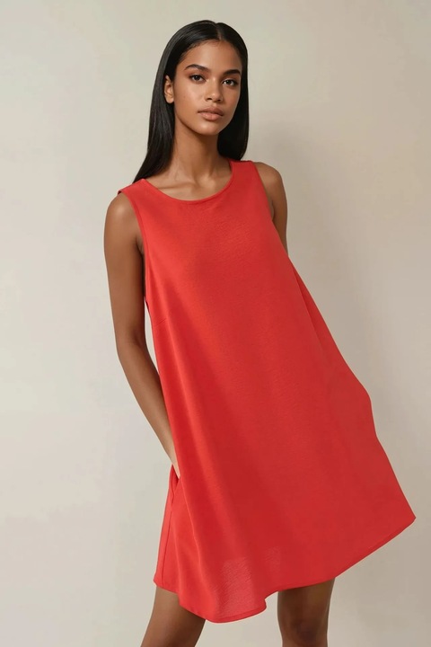 Rochie mini, HiCCUP, croiala in forma de A, guler rotund, portocalie, bumbac