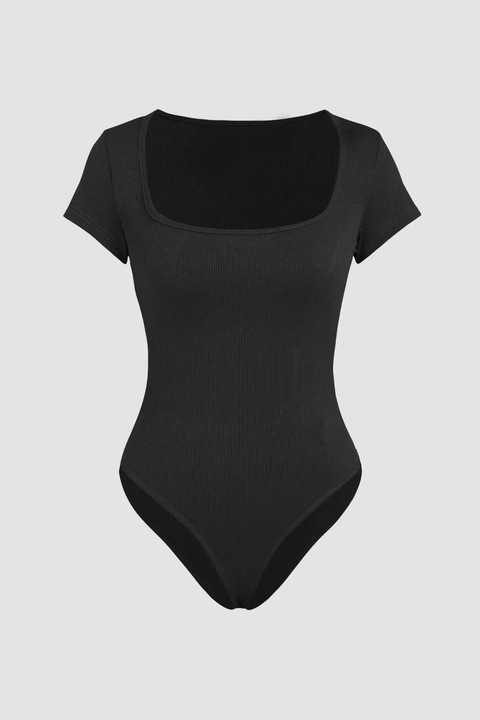 Дамски боди HiCCUP slim fit, кръгла яка, черен, памук, M INTL