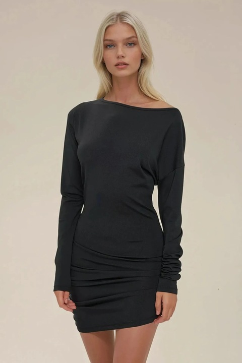 Rochie mini mulata, HiCCUP, decolteu tip barca, negru, jerseu