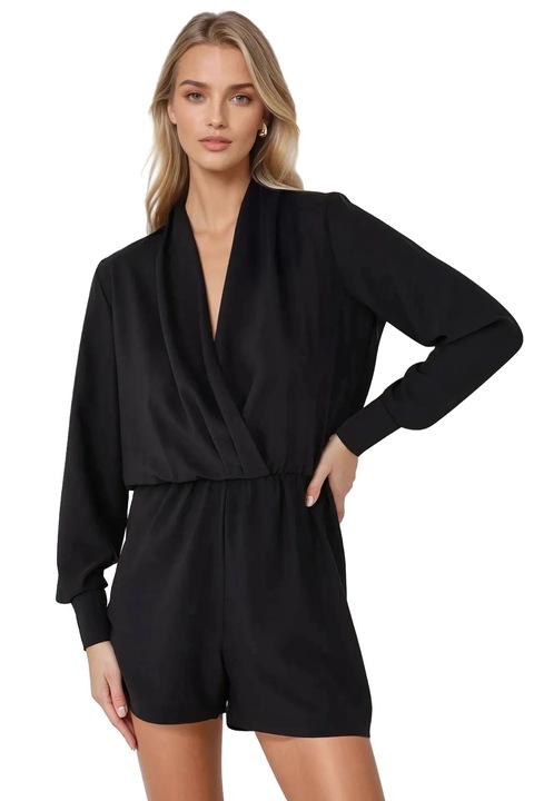 Női overál, HiCCUP, Mini, Mély V-nyakú, Fekete, Textil