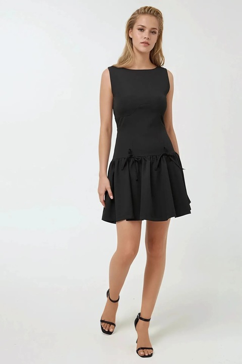 Rochie mini, HiCCUP, mulata cu funde, neagra, bumbac