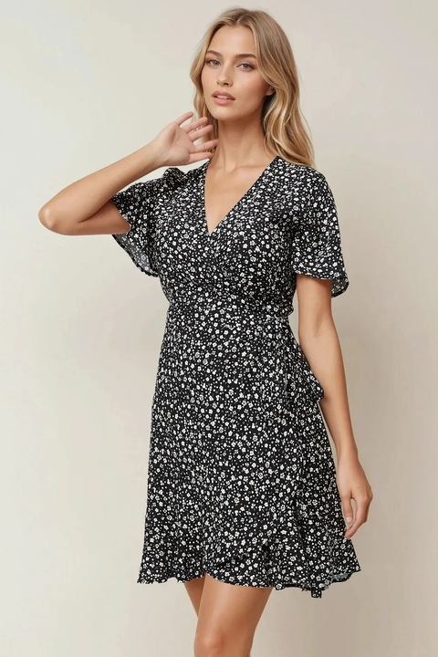 Мини рокля, HiCCUP, V-образно деколте, черна, джърси