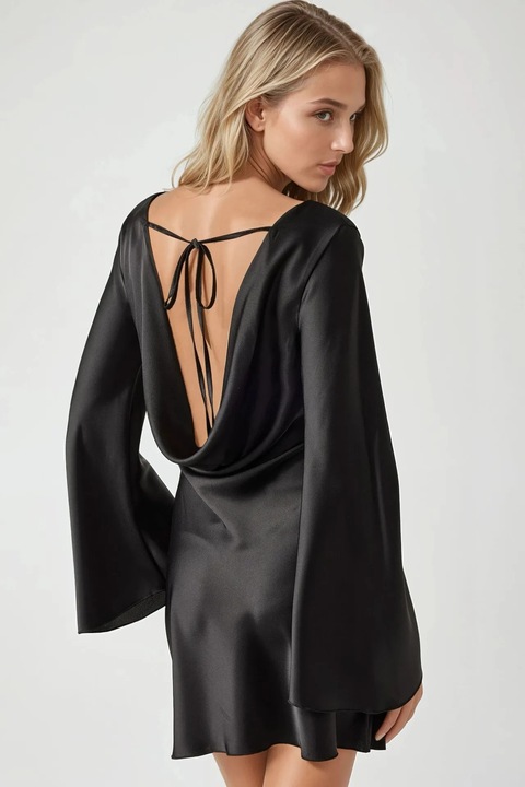 Rochie mini, HiCCUP, satin, spate cascada, negru