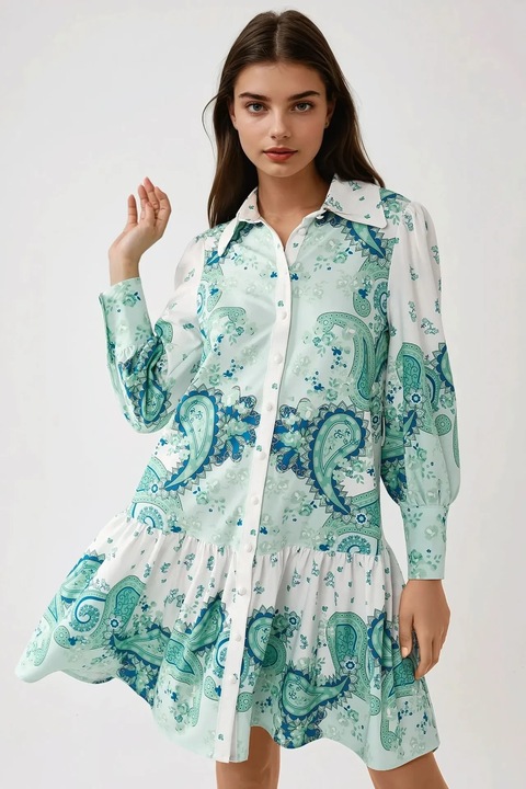 Мини рокля, HiCCUP, щампа, зелен, текстил