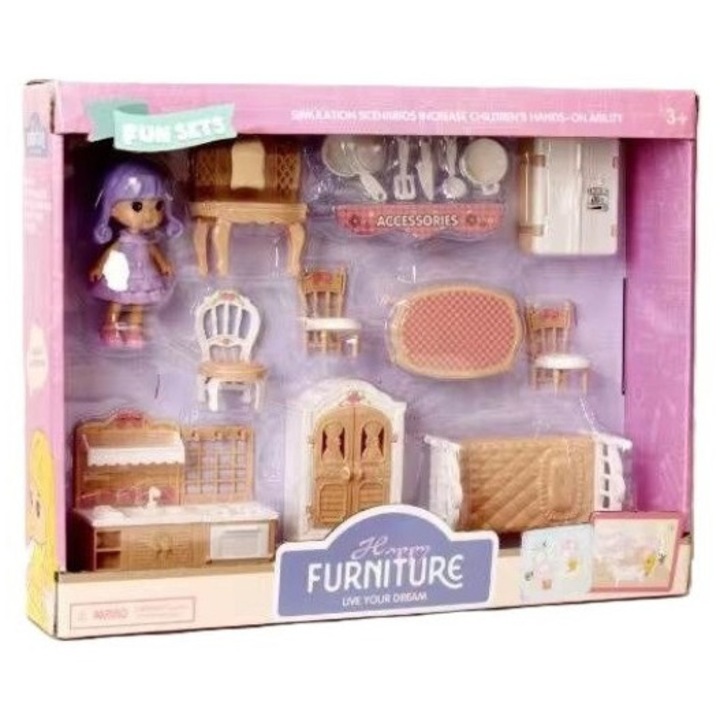 Happy Furniture játékkészlet, bútorok és kiegészítők, többszínű, 3 éves kortól gyermekeknek