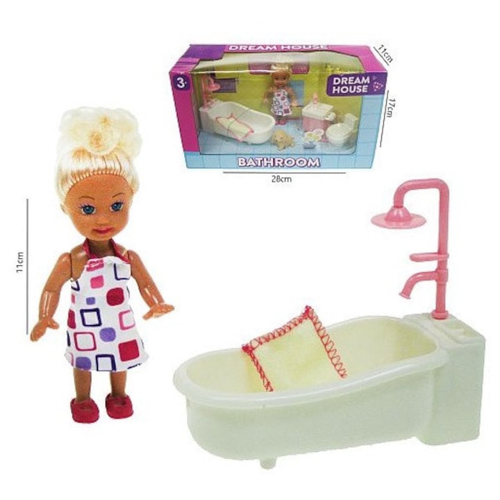 Baba szett fürdő kiegészítőkkel, 11 cm, 3 éves kortól, többszínű