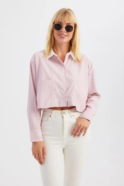 Női rövid ing, HiCCUP, pamut, csíkos, rózsaszín