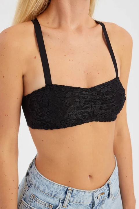 Sutien cu bretele, HiCCUP, decolteu in forma de inima, albastru denim, textil