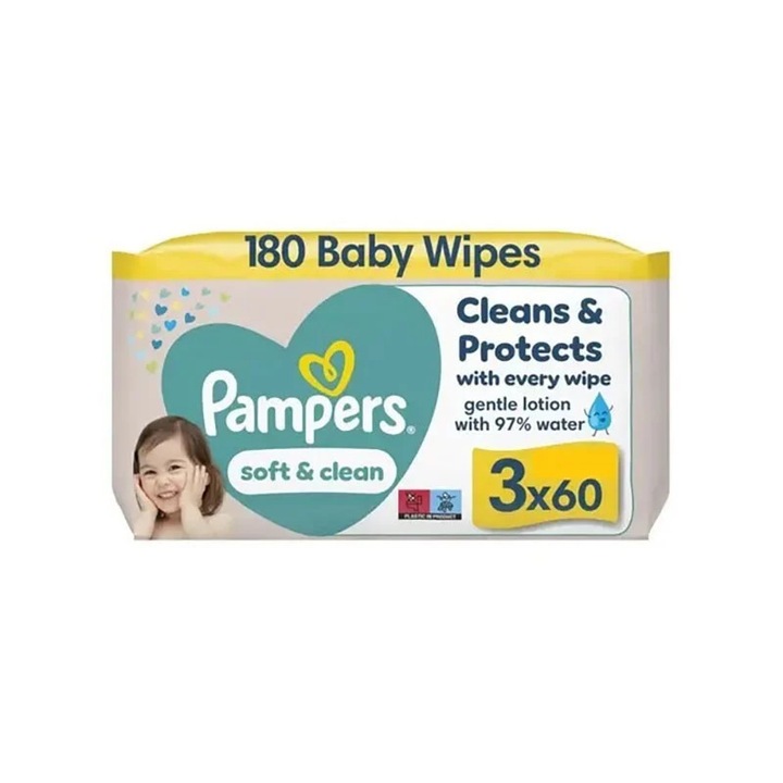 Servetele umede Pampers pentru bebelusi, lotiune delicata, set 3 pachete