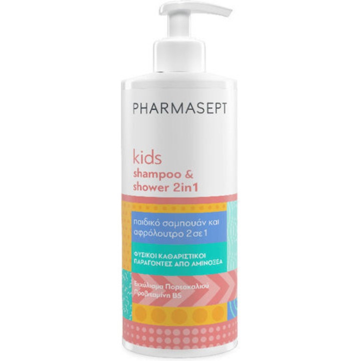 Gel de dus 2 in 1 pentru copii, Pharmasept, cu ingrediente naturale, fara sulfati, 500ml