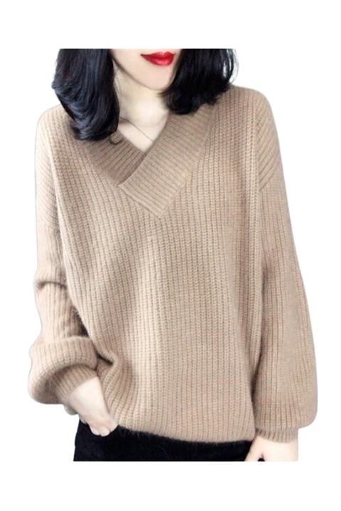 Pulóver, Lovit, SW-30, Bézs, 108 cm, 65% pamut, 35% poliészter, V-nyakú, Bordázott anyag, Ujjhossz 45 cm, Teljes hossz 52 cm