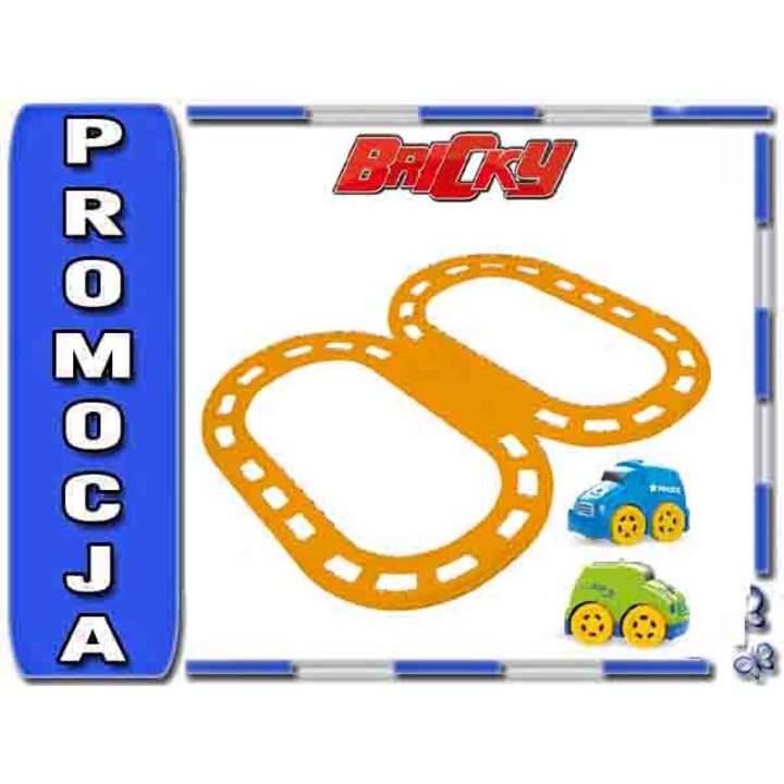 Set pista auto Bricky, MochToys, 92x75x8cm, 2 masini, plastic