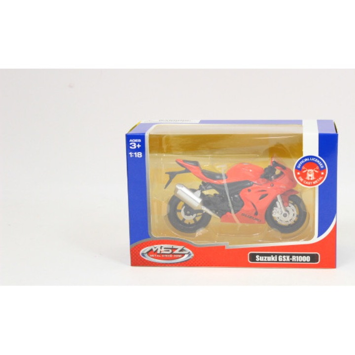 Модел на мотоциклет 1:18 Suzuki GSX-R1000, червен, 11x4.5x6см