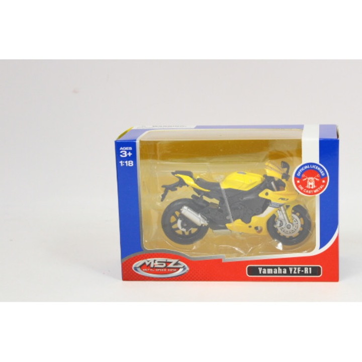 Модел на играчка мотоциклет 1:18 Yamaha YZF-R1, жълт, 11x5x6.5см